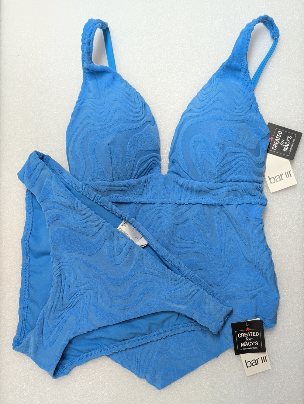 Bar III Blue Textured Tankini Set Size Small